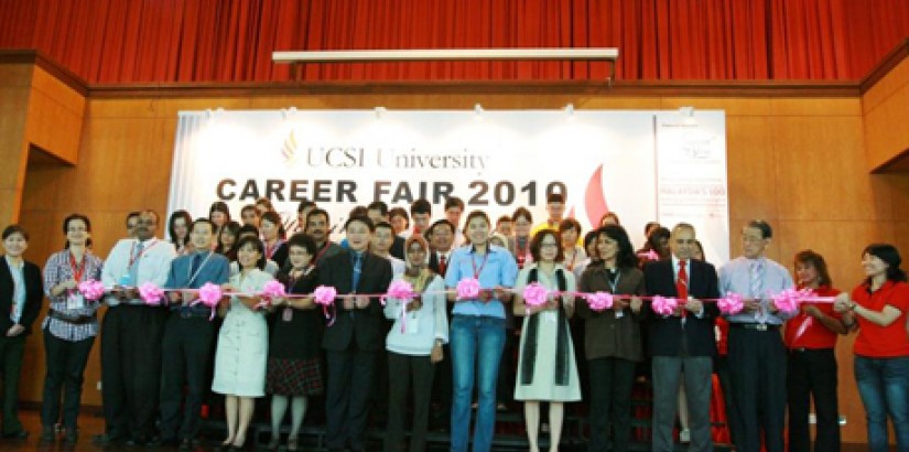 Participants of UCSI University’s Career Fair 2010 at the ribbon cutting ceremony to officiate the opening of the event