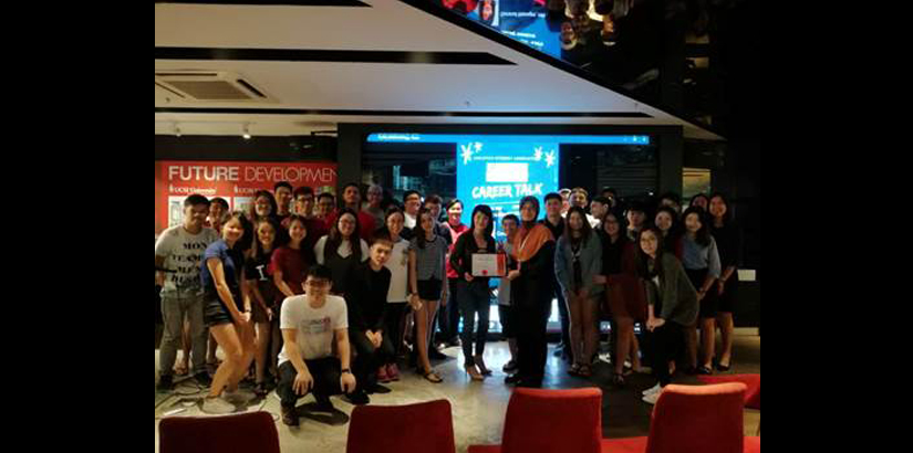 Group photo taken after the career talk, with Karen Yew (middle) holding the token of appreciation presented by Assistant Professor Siti Norida Wahab.